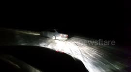 BMW car drifting on icy road. Some time ago. Daugavpils, Latvia.