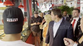 Florida Governor Ron DeSantis attends the grand opening and ribbon cutting ceremony for Delray Beach Market.