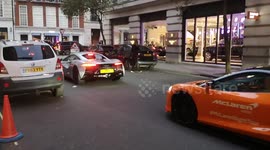 The Mclaren Night Tour goes through London's Mayfair as the drivers go around in their Supercars