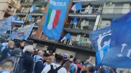 Napoli fans, celebrate outside in the city streets the almost victory of the Italian SerieA championship, during the Napoli vs Salernitana match, which was held at the Diego Armando Maradona stadium.