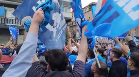 Napoli fans, celebrate outside in the city streets the almost victory of the Italian SerieA championship, during the Napoli vs Salernitana match, which was held at the Diego Armando Maradona stadium.