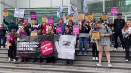 Nurses at picket line outside University College Hospital in London