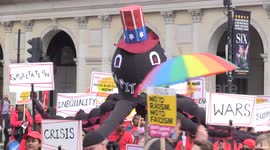 Thousands take part in May Day rally in London's Trafalgar Square