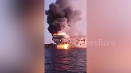 Abandoned car carrier catches fire amid scrapping operation off Philippine coast