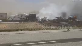 Six people dead and 37 injured after dust storm causes 72-car pileup on highway