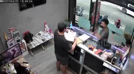 Heavy signboard falls on motorcycle for sale during storm