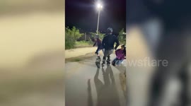 Roller skater crashes on downhill slope at park in Chile