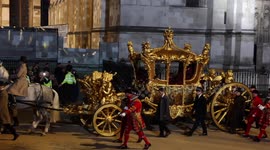 Multi-million-pound Gold State Coach on display during early morning coronation rehearsal