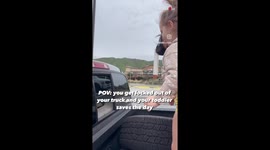 Toddler retrieves the car keys through truck slider after mum forgets them inside