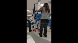 Physical rehabilitation walking first time in over a year cerebral palsy struggle with walking frame therapy
