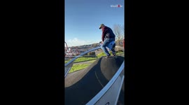 Man falls hard when trying a children's ride at a park *Funny Fail*