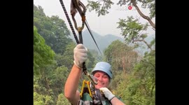 Daring Woman faces a clip slip while zip lining in North Thailand