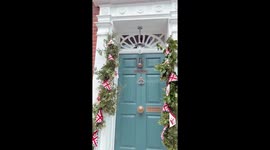 Coronation celebrations, front door bunting in Windsor by Windsor Castle