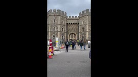 Preparation for the Coronation concert at Windsor Castle for King Charles III: Windsor Castle surrounded in road works and Scaffolding