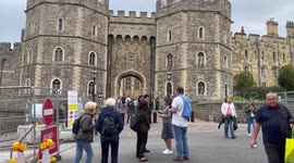 Preparation for the Coronation concert at Windsor Castle for King Charles III: Windsor Castle surrounded in road works and Scaffolding