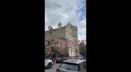 Union Jack bunting for King Charles III Coronation in Windsor, on Park Street next to The Long Walk, by the Windsor Castle