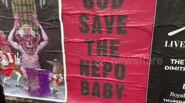 Anti-monarchy poster reading “God save the nepo baby” appears in central London