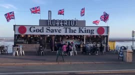 Robertos in Southend, Essex puts up huge “God Save The King” sign ahead of King Charles the III’s coronation.