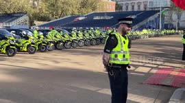 Large amount of police motorcycles at Horse Guards Road for the King Charles coronation in London