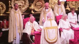 Coronación de Carlos tercero en la abadía de Westminster grabada desde la pantalla de un ordenador en Madrid, España