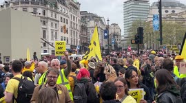 Anti Royalists, Protest during King Charles III Coronation Procession in Trafalgar Square.