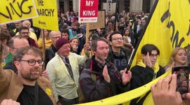 Anti Royalists, Protest during King Charles III Coronation Procession in Trafalgar Square.