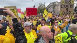 Anti Royalists, Protest during King Charles III Coronation Procession in Trafalgar Square.