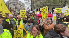 Anti Royalists, Protest during King Charles III Coronation Procession in Trafalgar Square.