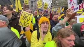 Anti Royalists, Protest during King Charles III Coronation Procession in Trafalgar Square.