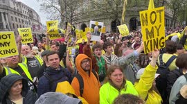 Anti Royalists, Protest during King Charles III Coronation Procession in Trafalgar Square.