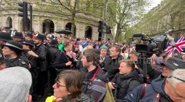 Anti Royalists, Protest during King Charles III Coronation Procession in Trafalgar Square.