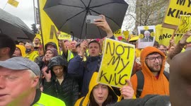 Anti Royalists, Protest during King Charles III Coronation Procession in Trafalgar Square.