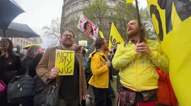 Anti Royalists, Protest during King Charles III Coronation Procession in Trafalgar Square.