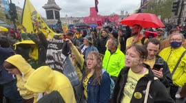 Anti Royalists, Protest during King Charles III Coronation Procession in Trafalgar Square.