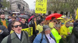 Anti Royalists, Protest during King Charles III Coronation Procession in Trafalgar Square.