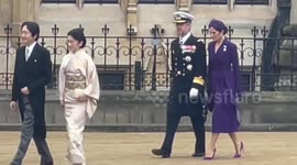 Spanish King Felipe VI and his wife Queen Leticia arrive at Westminster Abbey for the Coronation of King Charles III