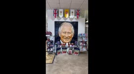 Portrait of King Charles made out of Lego pieces in Windsor department store