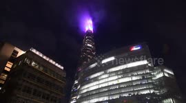 Landmarks around London light up to celebrate the Coronation of King Charles, Landmarks include The Shard, Tower Bridge, The London Eye, The Houses Of Parliament