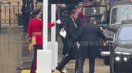 Prince Harry departs Westminster Abbey by himself after the coronation