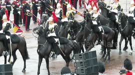 Moment calvary horseman loses control of his horse just yards ahead of Charles and Camilla
