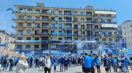 Napoli fans celebrate the victory of the Italian championship SerieA, before the match Napoli - Fiorentina.