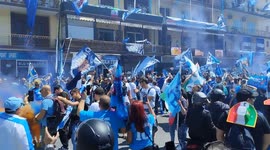 Napoli fans celebrate the victory of the Italian championship SerieA, before the match Napoli - Fiorentina.