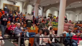 Chants Against Higher Rents During NYC Rent Guidelines Board Meeting in NY, USA