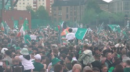 Celtic fans celebrate winning of league