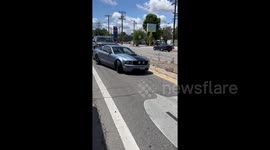 Wild Mustang driver causes chaos: Rear-ends Lexus, hits truck and Porsche, tries to flee the scene in Woodland Hills California