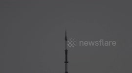 Lighting strikes antenna spire of Freedom Tower / One World Trade Center in New York