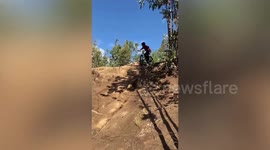 Out-of-control cyclist crashes into ditch while riding down steep hill
