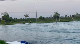 Wakeboarder slams into water in wipeout fail