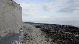 Chalk cliff Drone footage along white cliff edge