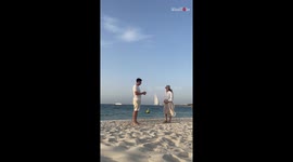 Lovely couple does a cute beachside gender reveal during their first trip abroad (UAE)